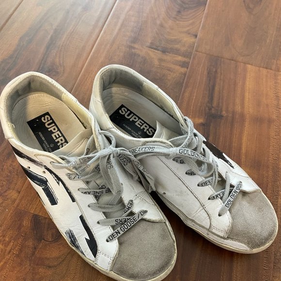 GOLDEN GOOSE Superstar Striped Leather And Suede Sneakers In Black and W… - Picture 3 of 5